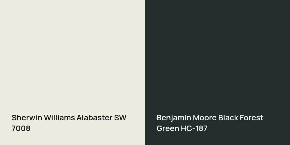 Sherwin Williams Alabaster vs. Benjamin Moore Black Forest Green