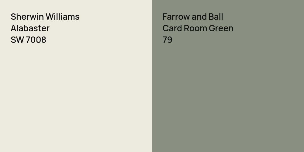 Sherwin Williams Alabaster vs. Farrow and Ball Card Room Green