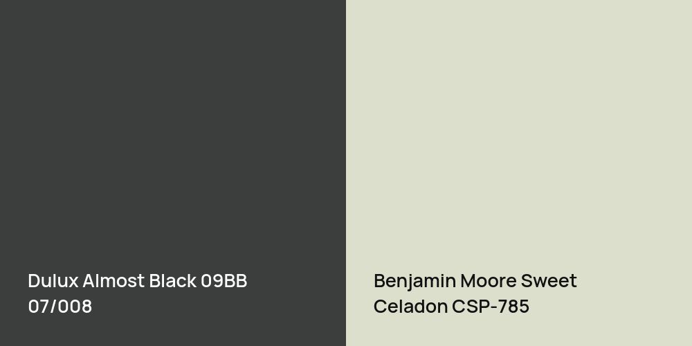 Dulux Almost Black vs. Benjamin Moore Sweet Celadon