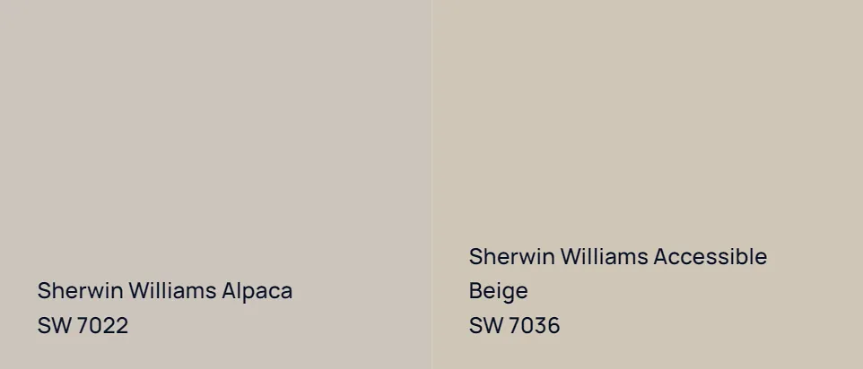 Sherwin Williams Alpaca SW 7022 vs Sherwin Williams Accessible Beige SW 7036