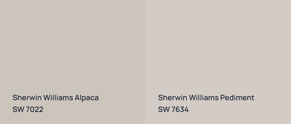 Sherwin Williams Alpaca SW 7022 vs Sherwin Williams Pediment SW 7634