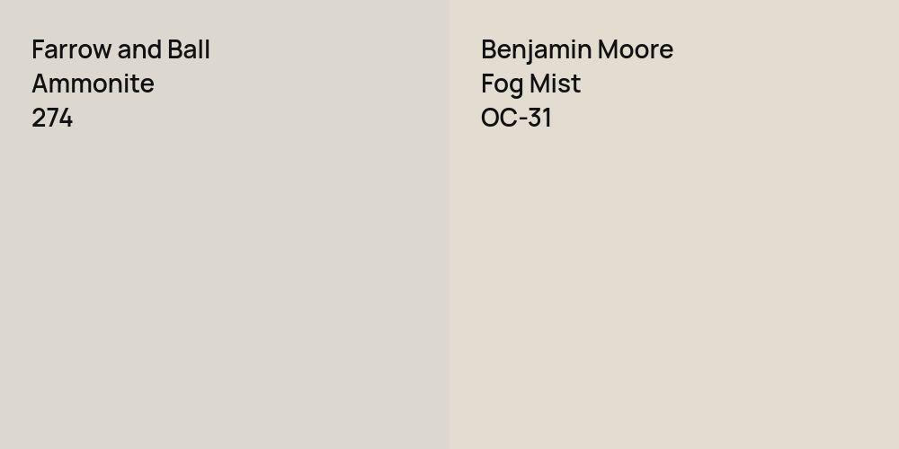 Farrow and Ball Ammonite vs. Benjamin Moore Fog Mist