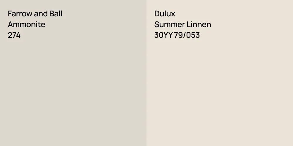 Farrow and Ball Ammonite vs. Dulux Summer Linnen