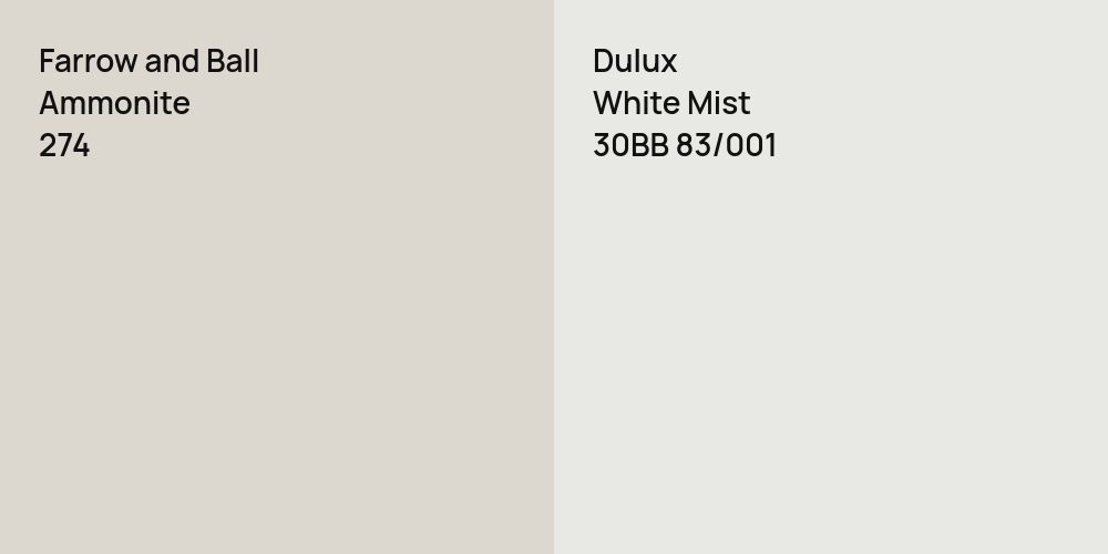 Farrow and Ball Ammonite vs. Dulux White Mist