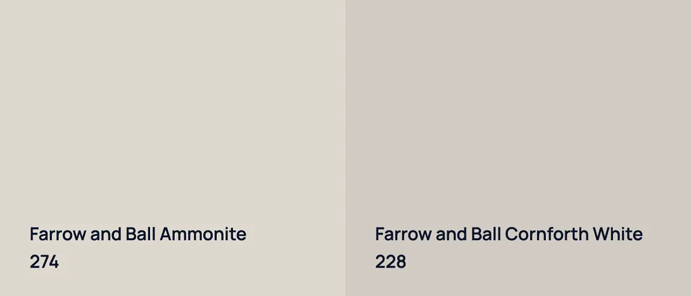 Farrow and Ball Ammonite 274 vs Farrow and Ball Cornforth White 228