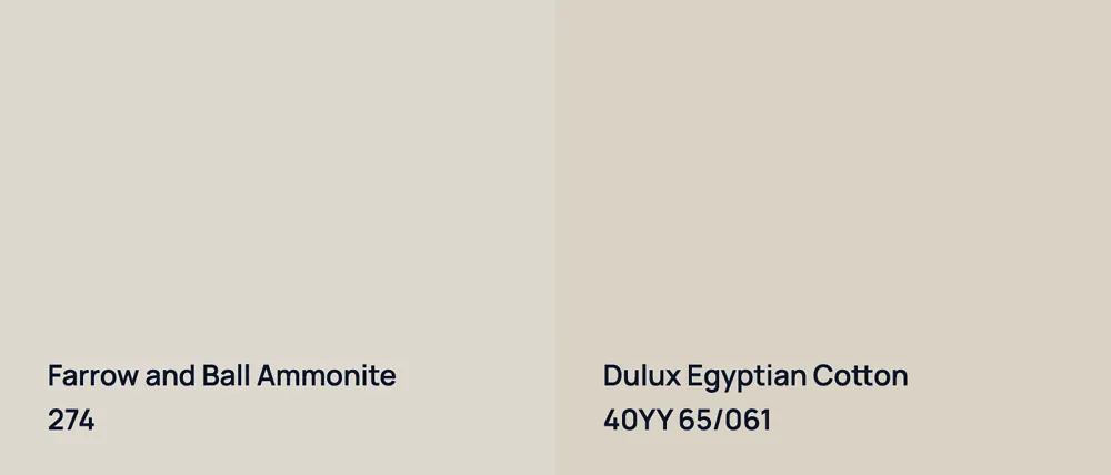 Farrow and Ball Ammonite 274 vs Dulux Egyptian Cotton 40YY 65/061