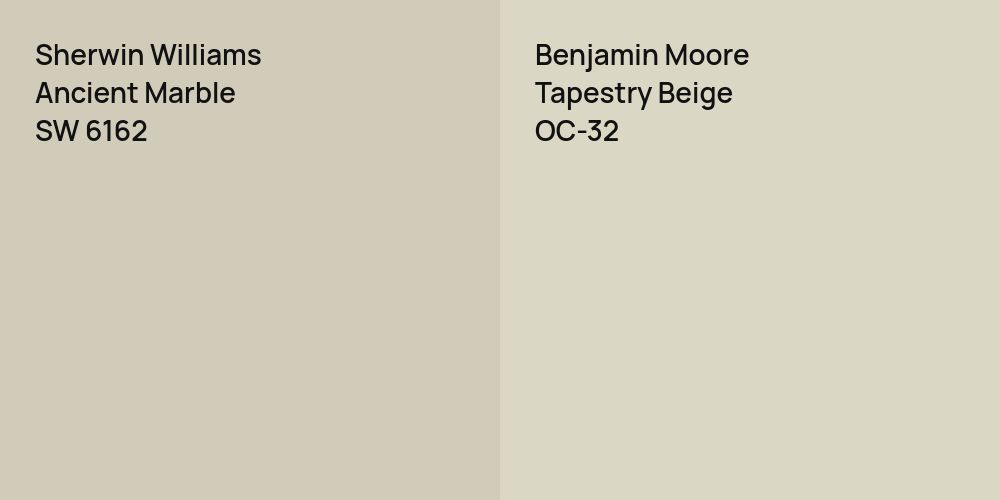 Sherwin Williams Ancient Marble vs. Benjamin Moore Tapestry Beige