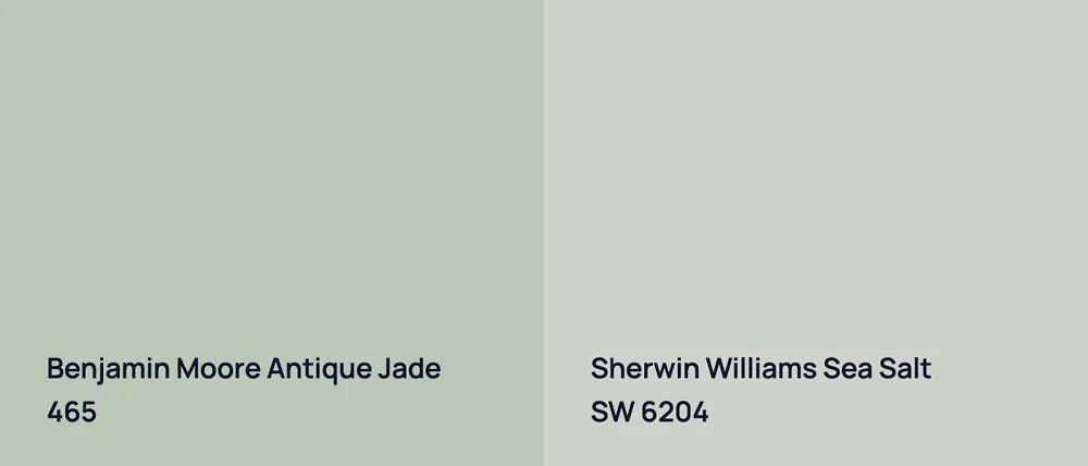 Benjamin Moore Antique Jade 465 vs Sherwin Williams Sea Salt SW 6204