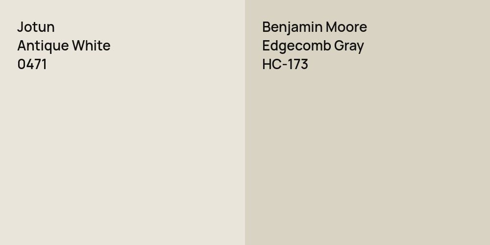 Jotun Antique White vs. Benjamin Moore Edgecomb Gray