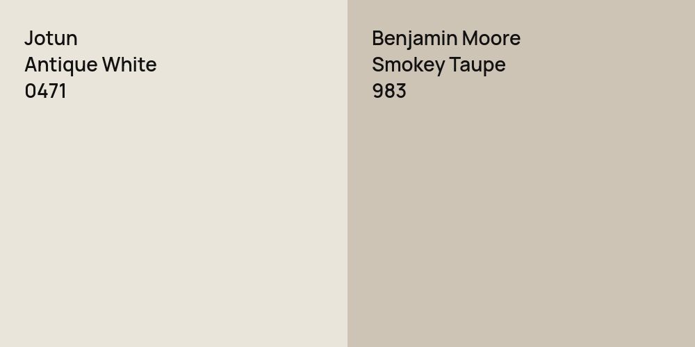 Jotun Antique White vs. Benjamin Moore Smokey Taupe