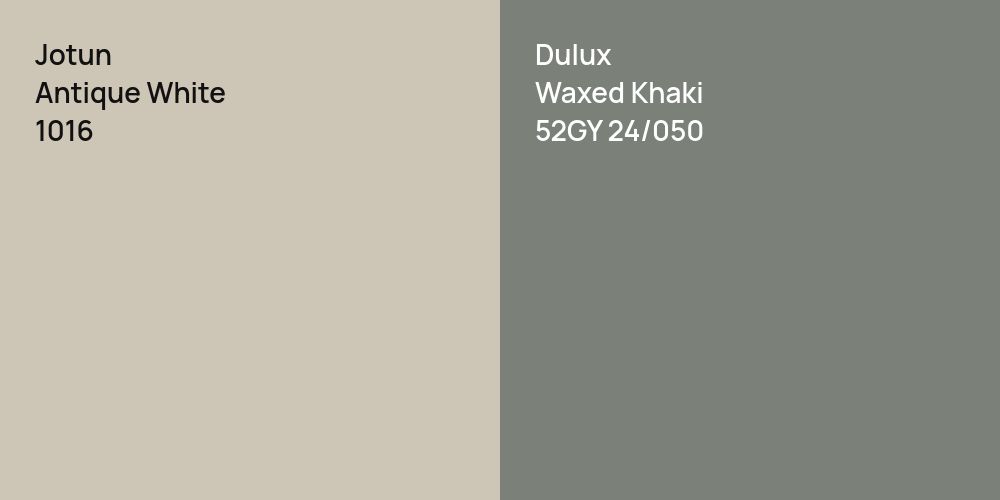 Jotun Antique White vs. Dulux Waxed Khaki