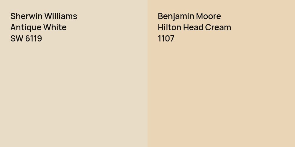 Sherwin Williams Antique White vs. Benjamin Moore Hilton Head Cream