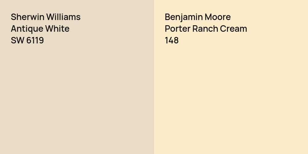 Sherwin Williams Antique White vs. Benjamin Moore Porter Ranch Cream