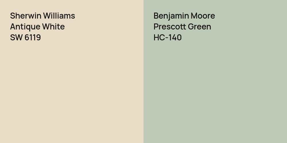 Sherwin Williams Antique White vs. Benjamin Moore Prescott Green