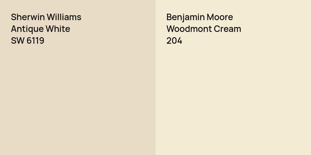 Sherwin Williams Antique White vs. Benjamin Moore Woodmont Cream