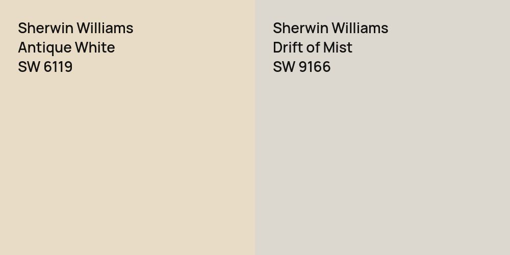 Sherwin Williams Antique White vs. Sherwin Williams Drift of Mist