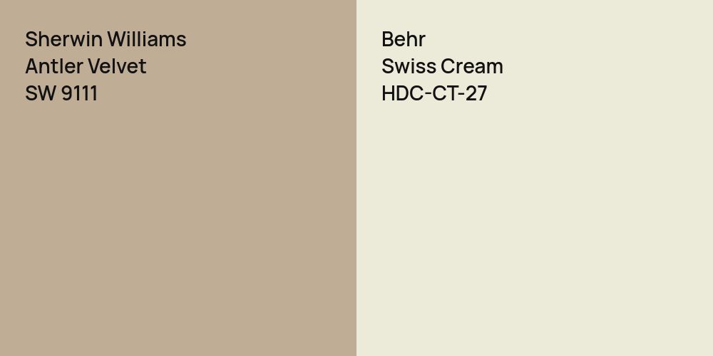 Sherwin Williams Antler Velvet vs. Behr Swiss Cream