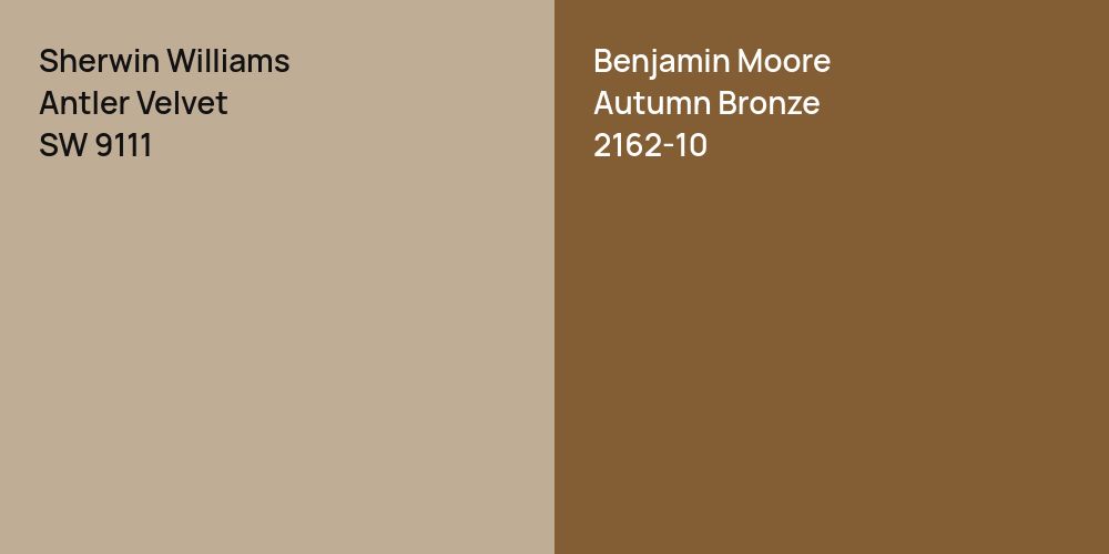 Sherwin Williams Antler Velvet vs. Benjamin Moore Autumn Bronze