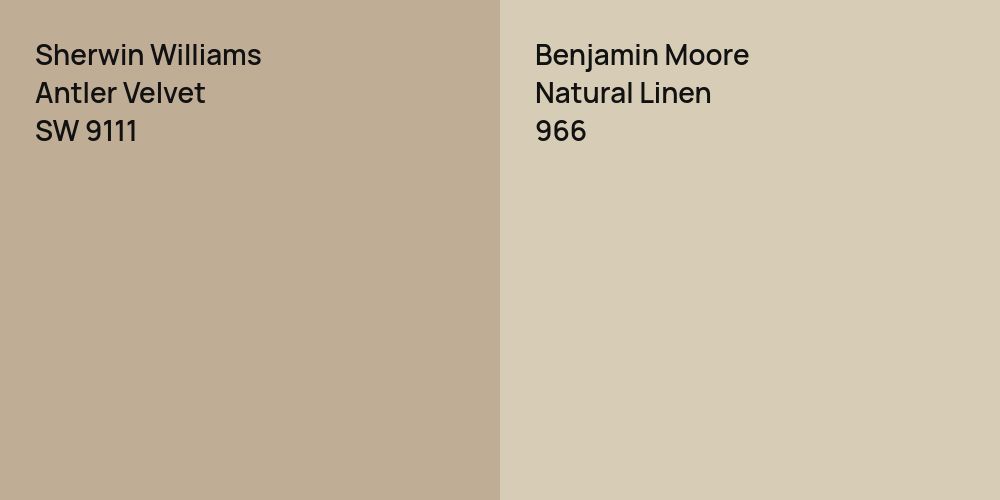 Sherwin Williams Antler Velvet vs. Benjamin Moore Natural Linen