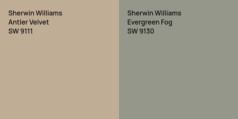 Sherwin Williams Antler Velvet vs. Sherwin Williams Evergreen Fog