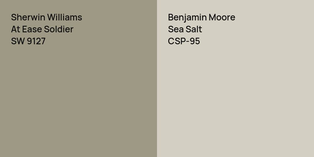 Sherwin Williams At Ease Soldier vs. Benjamin Moore Sea Salt