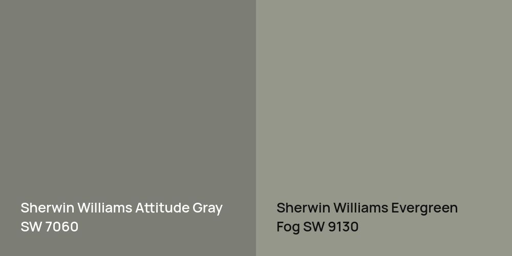 Sherwin Williams Attitude Gray vs. Sherwin Williams Evergreen Fog