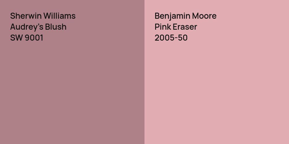 Sherwin Williams Audrey's Blush vs. Benjamin Moore Pink Eraser