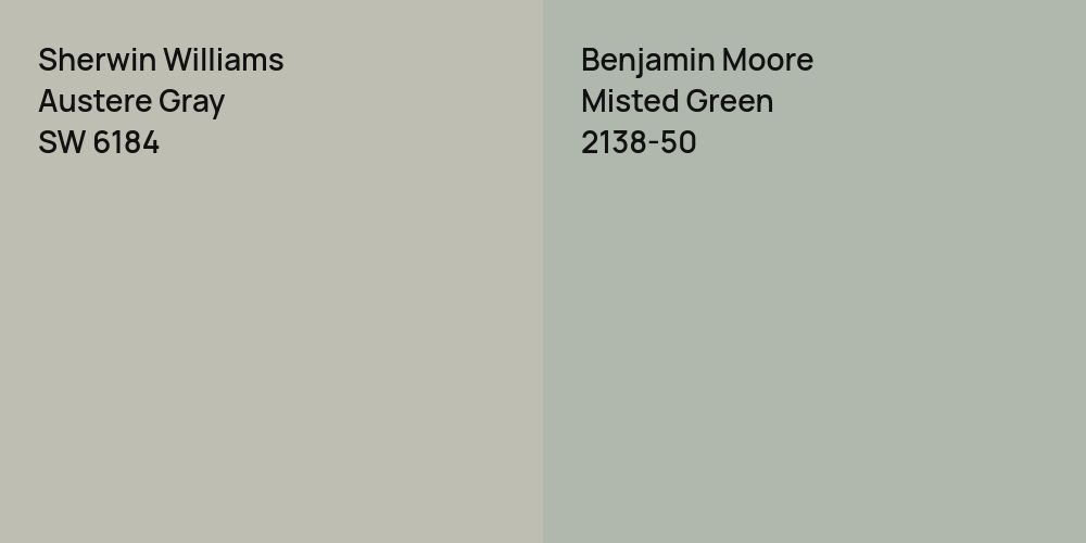 Sherwin Williams Austere Gray vs. Benjamin Moore Misted Green