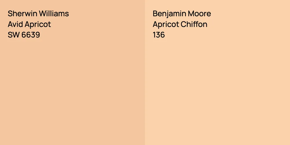 Sherwin Williams Avid Apricot vs. Benjamin Moore Apricot Chiffon