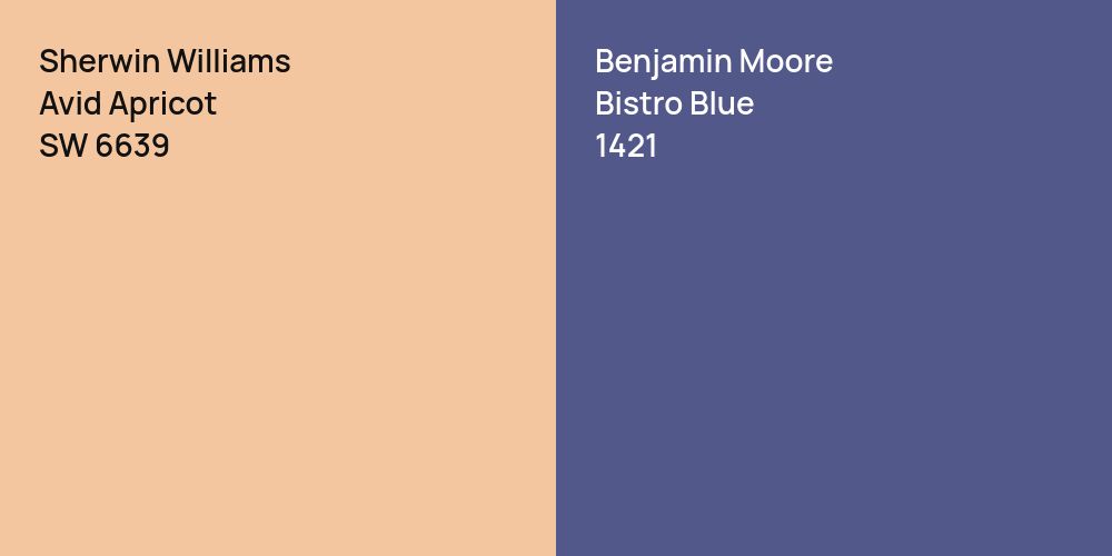 Sherwin Williams Avid Apricot vs. Benjamin Moore Bistro Blue