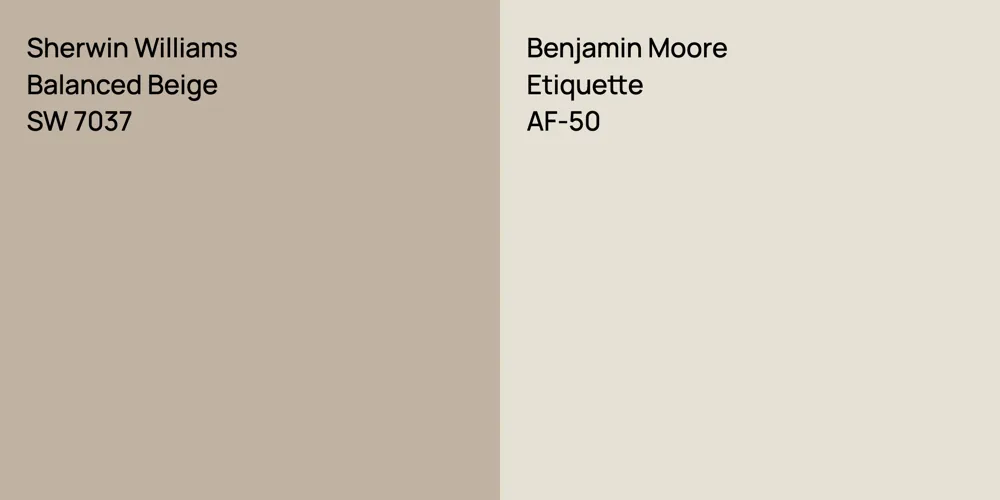 Sherwin Williams Balanced Beige vs. Benjamin Moore Etiquette