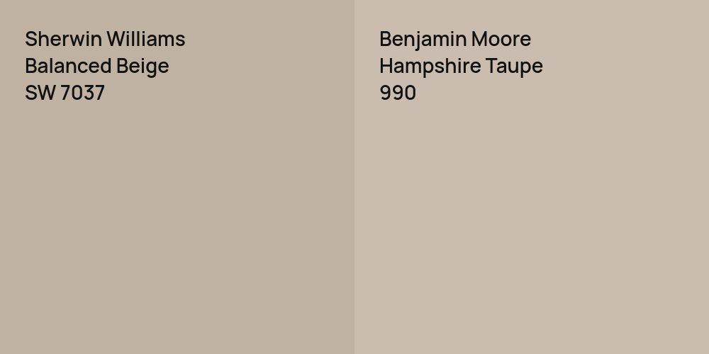 Sherwin Williams Balanced Beige vs. Benjamin Moore Hampshire Taupe