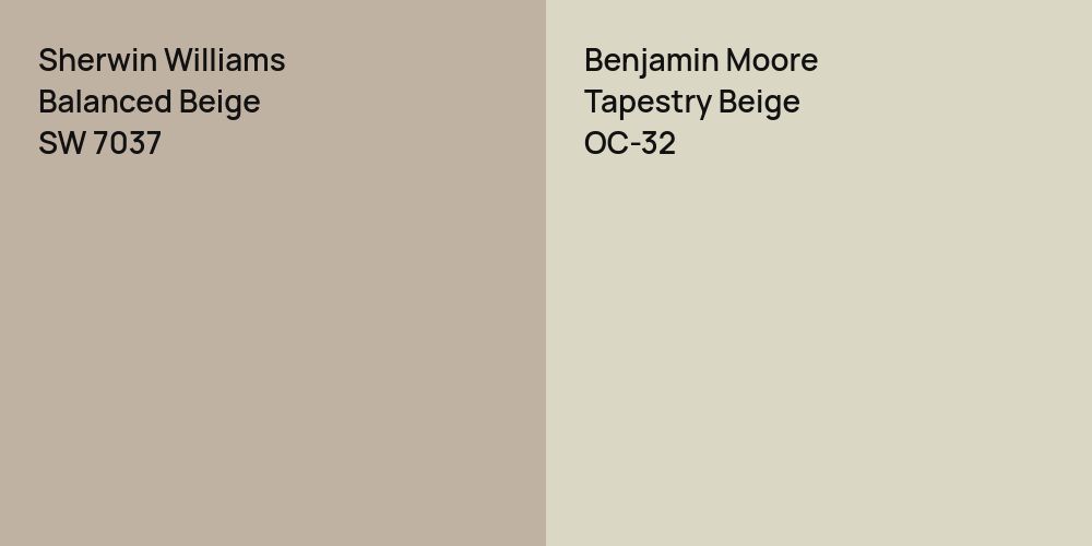 Sherwin Williams Balanced Beige vs. Benjamin Moore Tapestry Beige