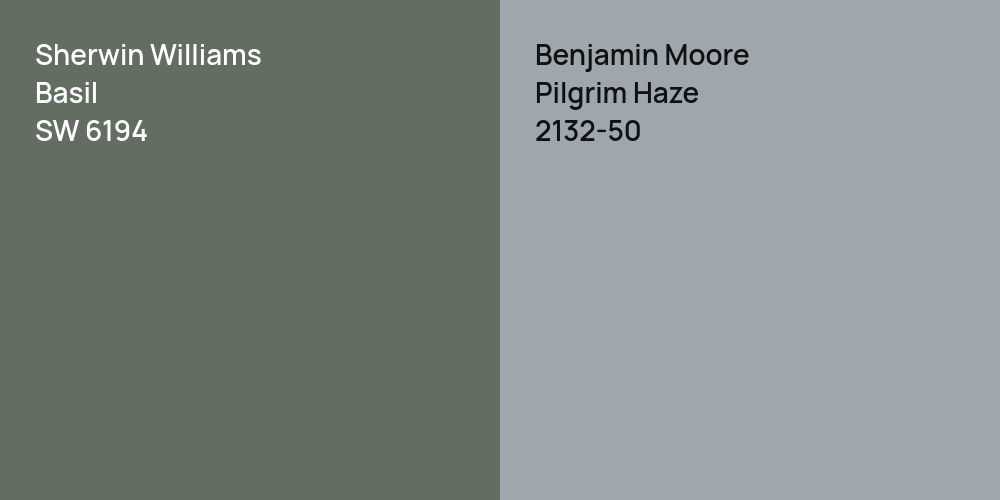 Sherwin Williams Basil vs. Benjamin Moore Pilgrim Haze