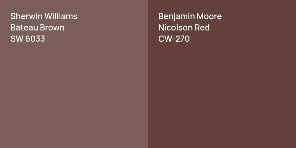 Sherwin Williams Bateau Brown vs. Benjamin Moore Nicolson Red