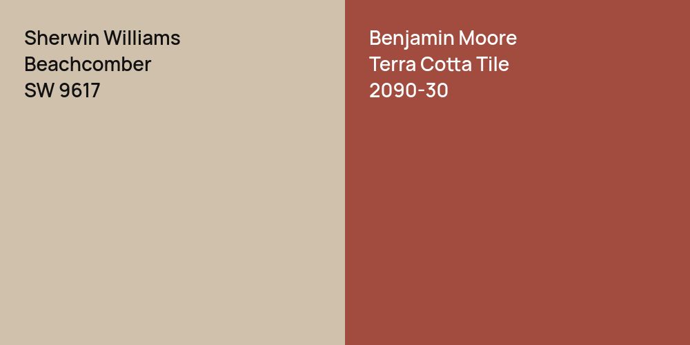 Sherwin Williams Beachcomber vs. Benjamin Moore Terra Cotta Tile