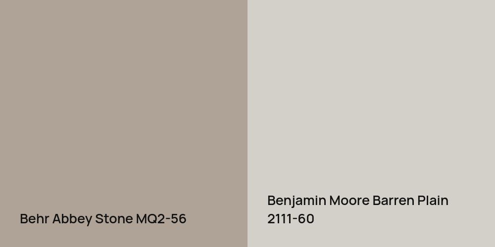 Behr Abbey Stone vs. Benjamin Moore Barren Plain