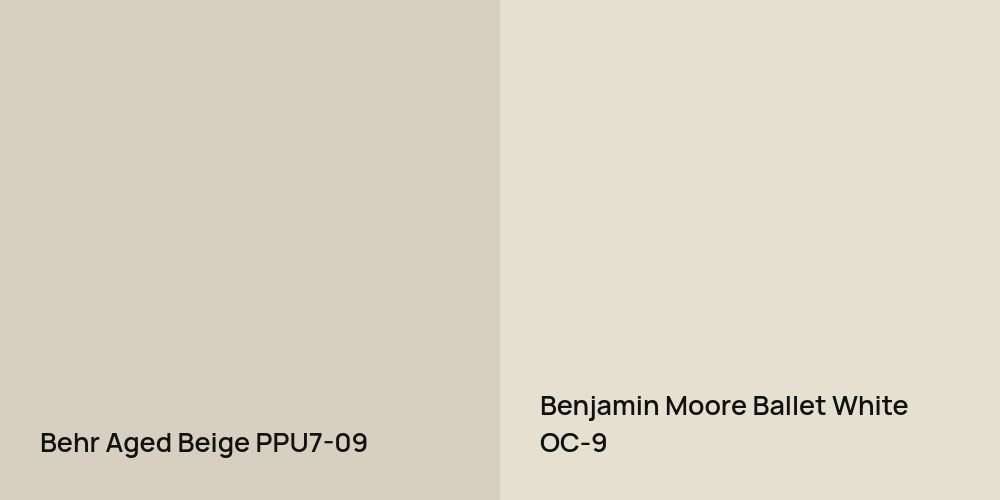 Behr Aged Beige vs. Benjamin Moore Ballet White