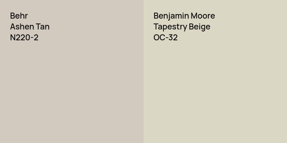 Behr Ashen Tan vs. Benjamin Moore Tapestry Beige