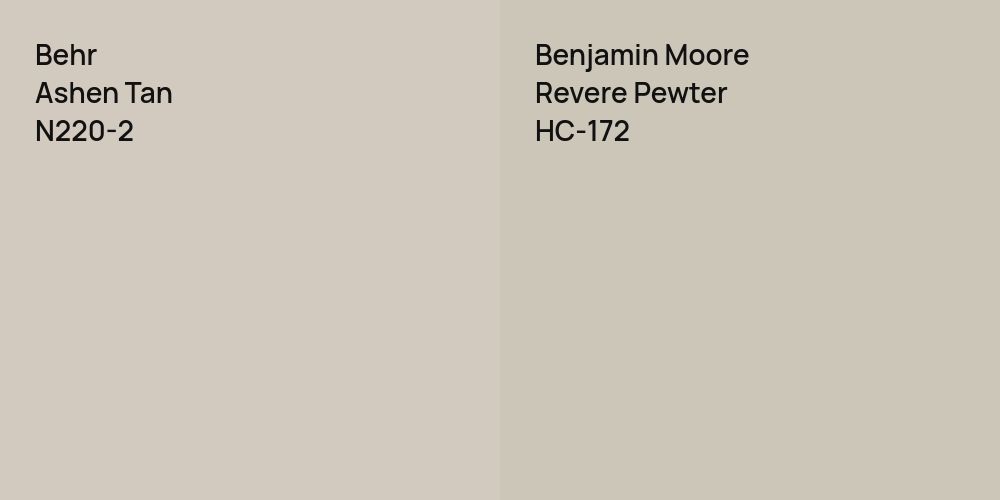 Behr Ashen Tan vs. Benjamin Moore Revere Pewter