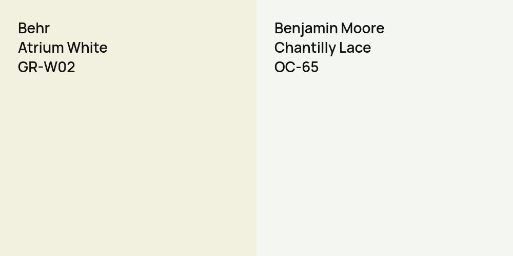 Behr Atrium White vs. Benjamin Moore Chantilly Lace