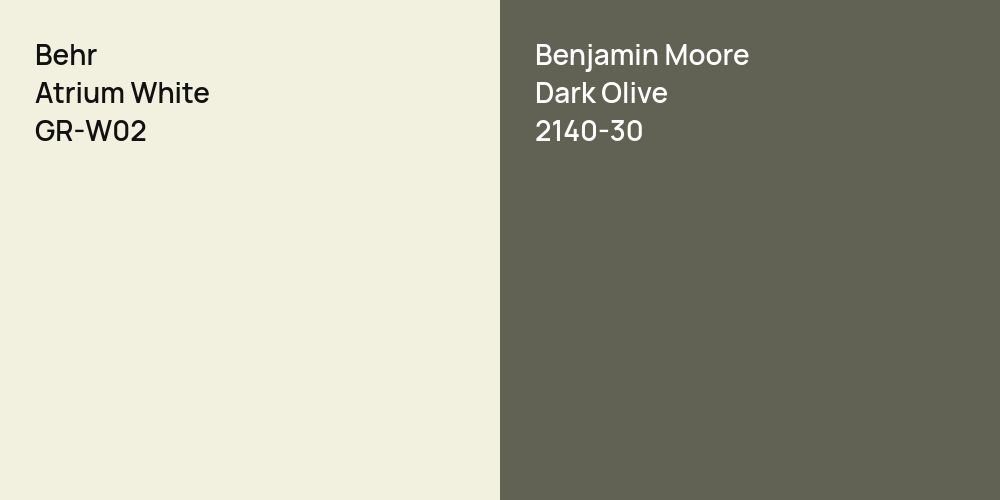 Behr Atrium White vs. Benjamin Moore Dark Olive