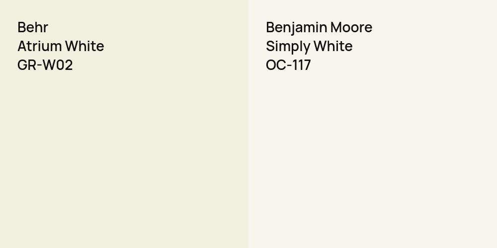 Behr Atrium White vs. Benjamin Moore Simply White