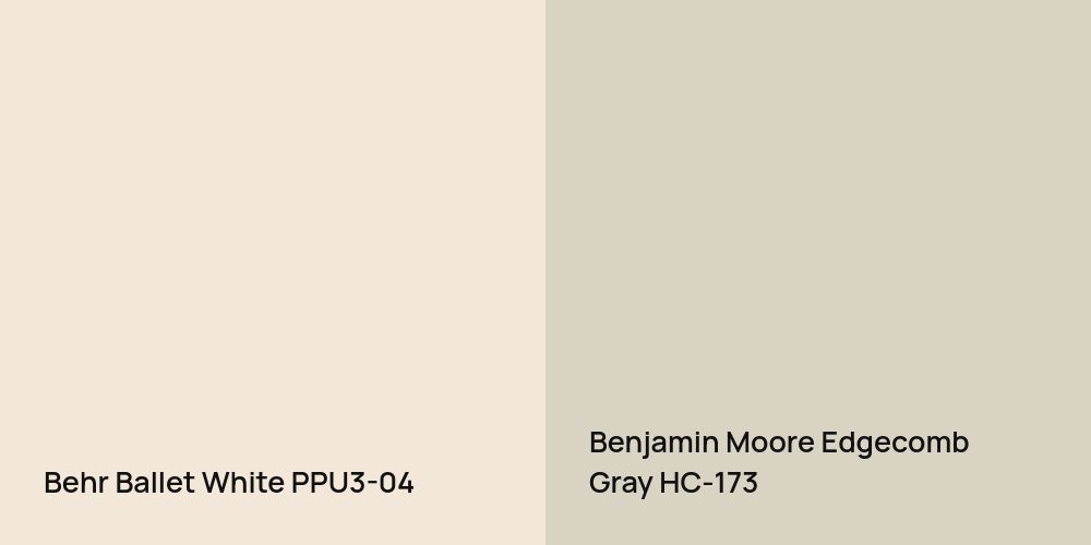 Behr Ballet White vs. Benjamin Moore Edgecomb Gray