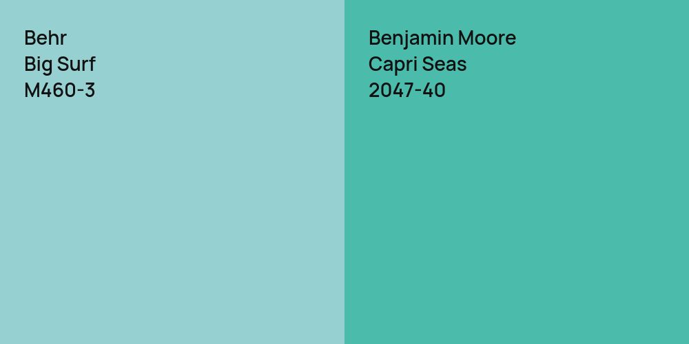 Behr Big Surf vs. Benjamin Moore Capri Seas