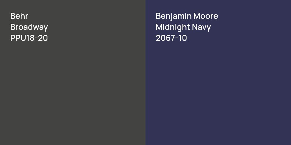 Behr Broadway vs. Benjamin Moore Midnight Navy