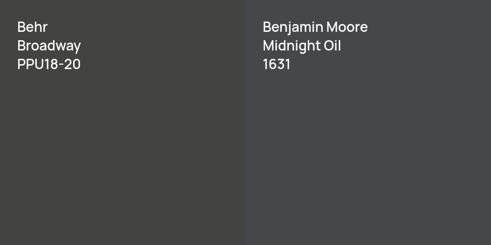 Behr Broadway vs. Benjamin Moore Midnight Oil