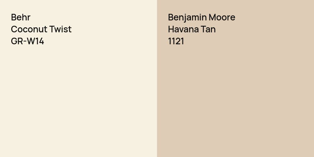 Behr Coconut Twist vs. Benjamin Moore Havana Tan