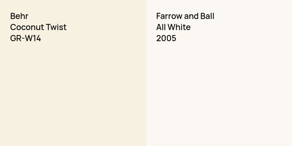 Behr Coconut Twist vs. Farrow and Ball All White