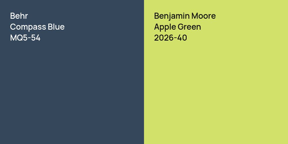 Behr Compass Blue vs. Benjamin Moore Apple Green